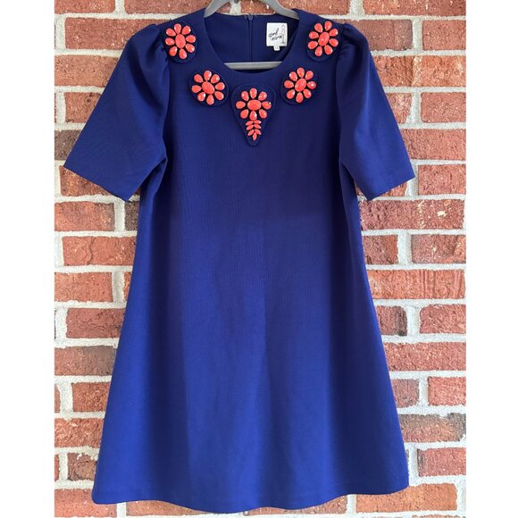 April Marin Embellished Mod Dress | Blue Shift | Jewel Accent | Size M - Picture 1 of 5